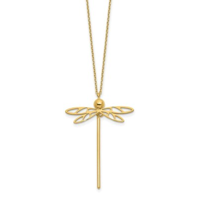Pre-owned Superdealsforeverything Leslie's Real 14kt Yellow Gold Polished Dragonfly W/2 In Ext. Necklace; 16 Inch
