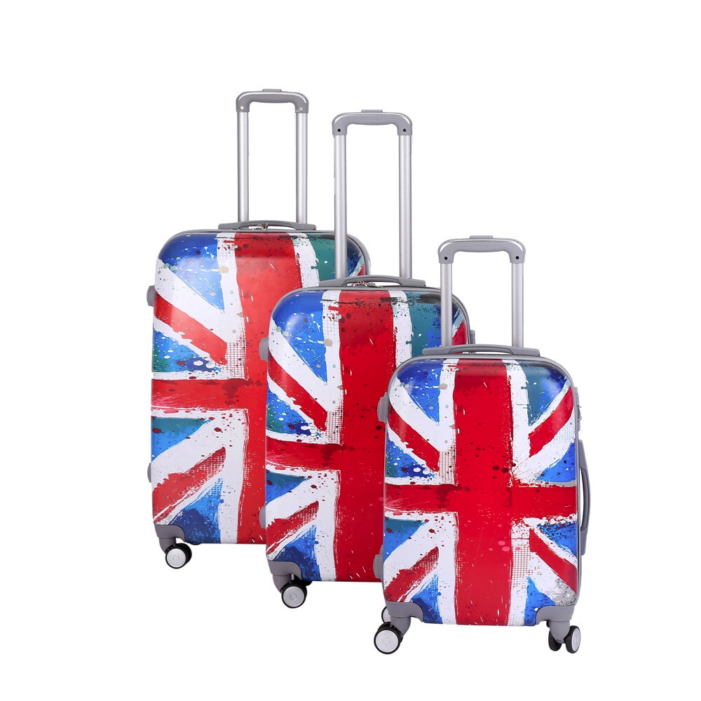 UK Flag Set Of 3 Hard Shell Cabin Suitcase 4 Wheel Luggage Trolley Case