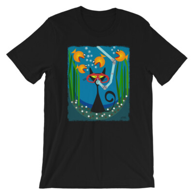 Funny Cat T-shirt, Cat Shirt, Vintage Cats, Retro Cat Tshirt Scary Fish Tank