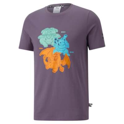 

Puma Poke X Graphic Crew Neck Футболка с коротким рукавом Мужские фиолетовые повседневные топы 53654, Фиолетовый, Puma Poke X Graphic Crew Neck Short Sleeve T-Shirt