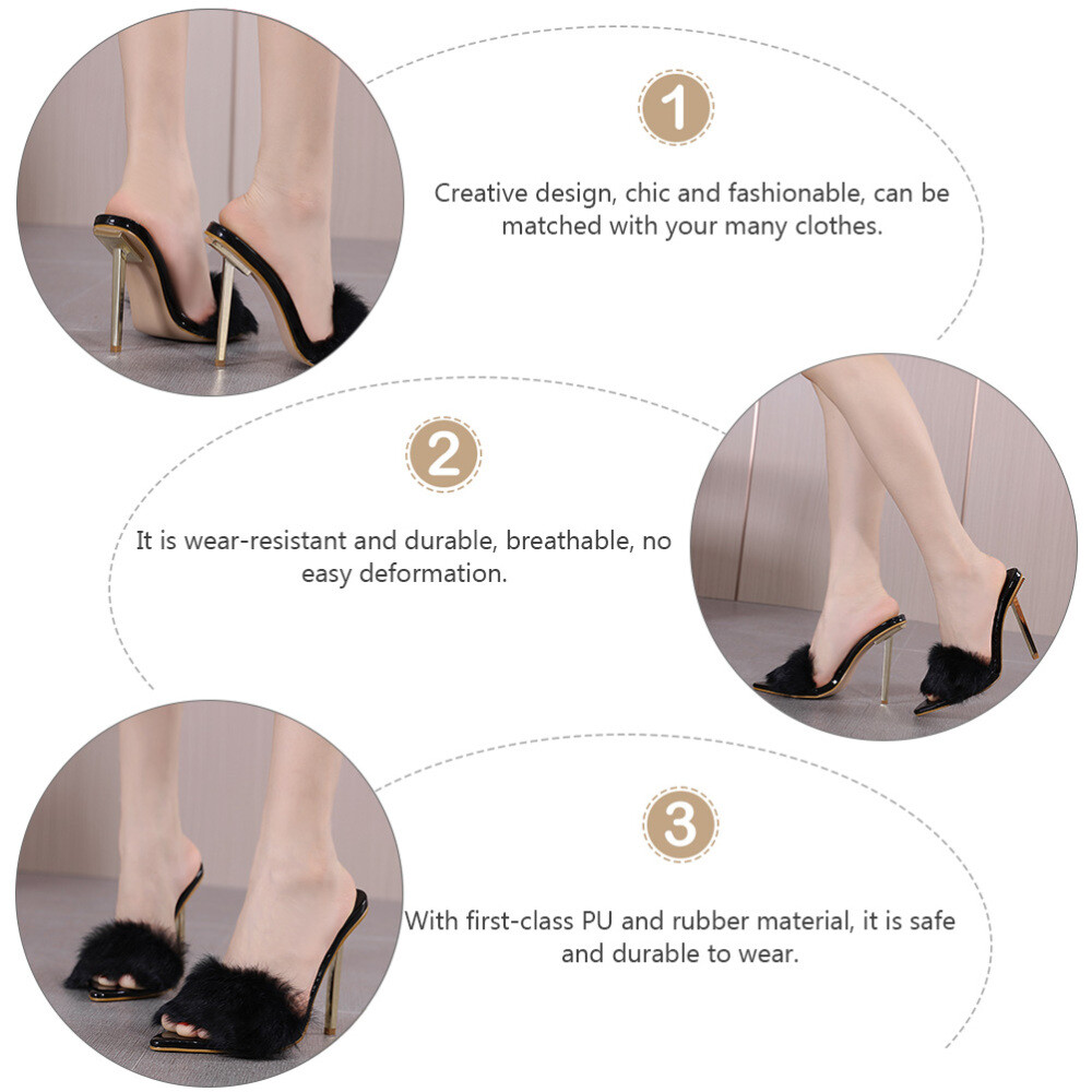 MARKENLOS 3 PAARE MODISCHER PELZ HOCHHACKIGE SANDALEN SCHICKE ELEGANTE SANDALEN FÜR FRAUEN