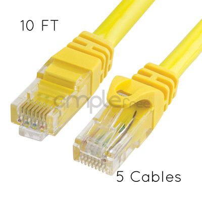 5x 10FT CAT6 Cable Ethernet Lan Network CAT 6 RJ45 Patch Cord Yellow NEW