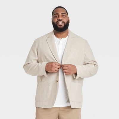 Men's Big & Tall Linen Blend Blazer - Goodfellow & Co Light Taupe 5XL