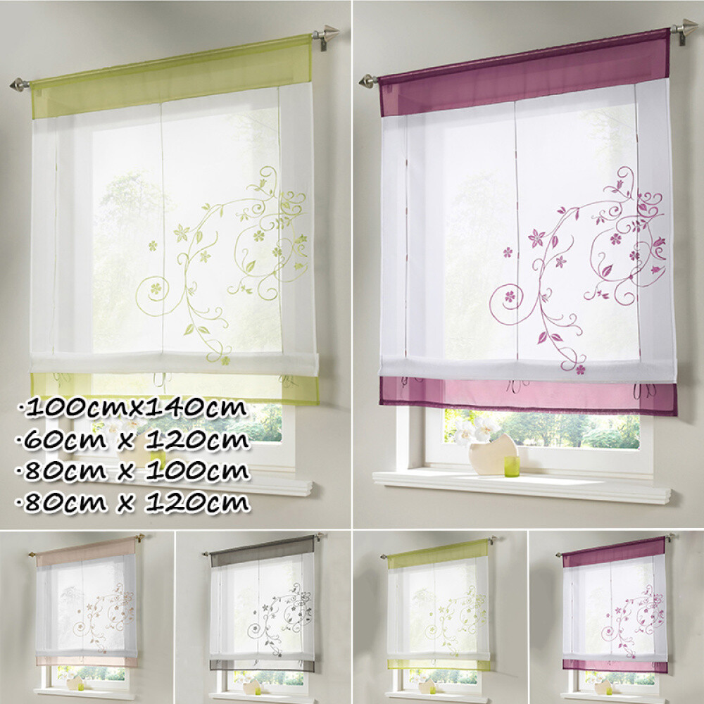 Roman Curtain Embroidery Voile Ribbon Curtains Liftable Home