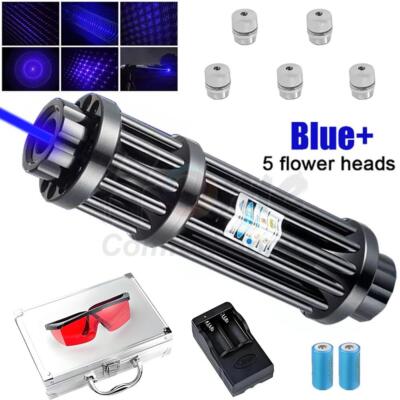 10Watt Adjustable Blue Burning Laser Pointer Visible Dot Torch Light w/ Battery
