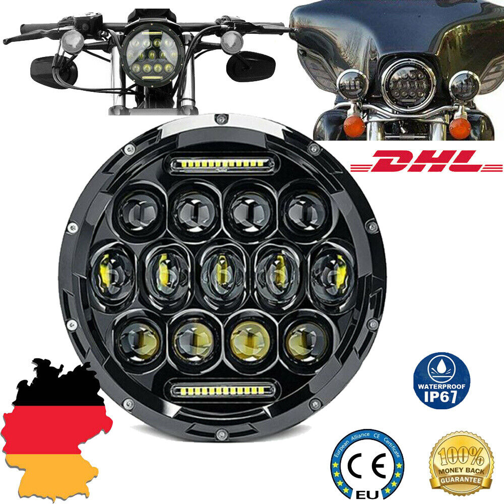 Motorrad Scheinwerfer 7 Zoll DRL LED E-Geprüft Headlight Lampe Für Jeep Hi/Lo