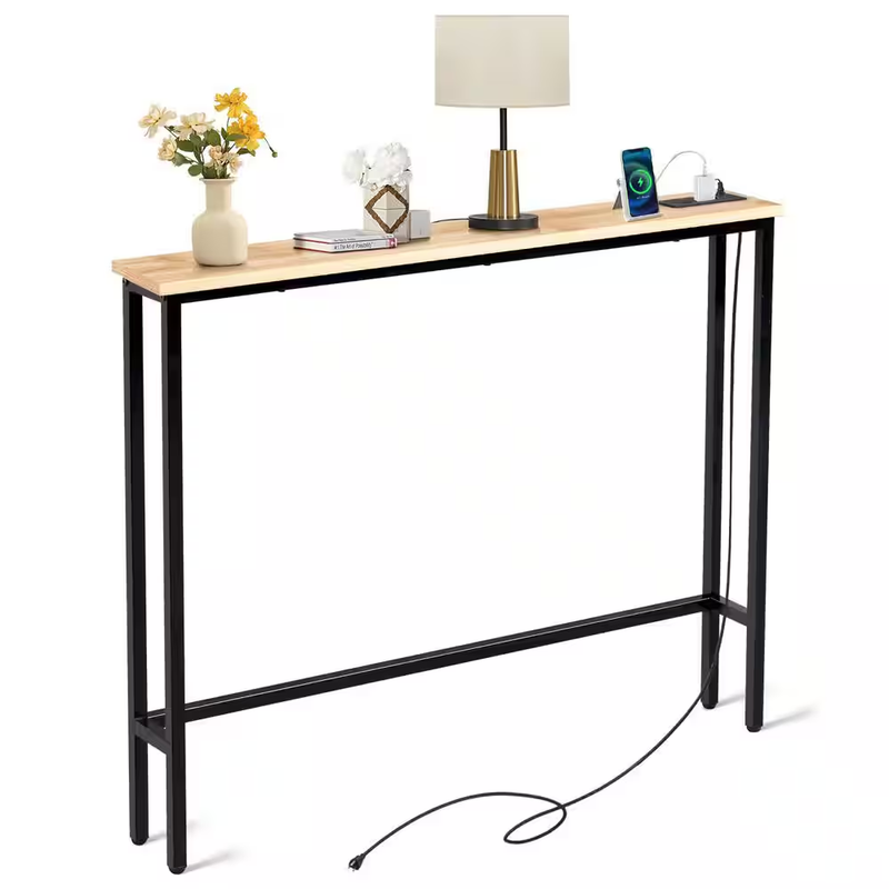 Console Sofa Table Narrow Entryway Table with Outlet USB Charging Slim 39 Inch