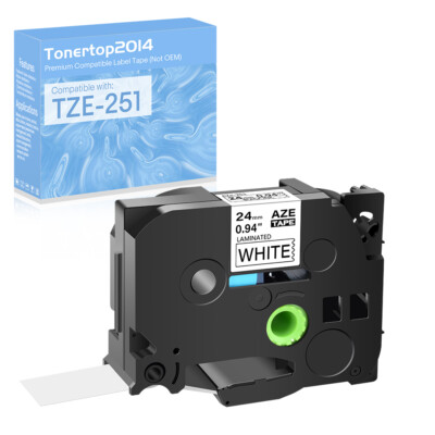 Black on White Label Tape TZ TZ-251 Tze Tze-251 1'' for Brother P-touch Printer