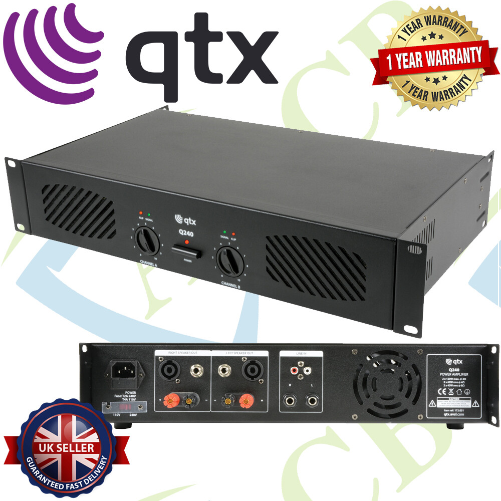 QTX Q240 Stereo Power Amplifier 240W Speaker Sound System DJ