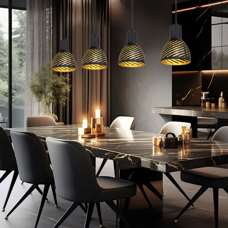 Pendellampe HäNgeleuchte Esstischlampe Schwarz Gold Holz Led Wohnzimmerlampe