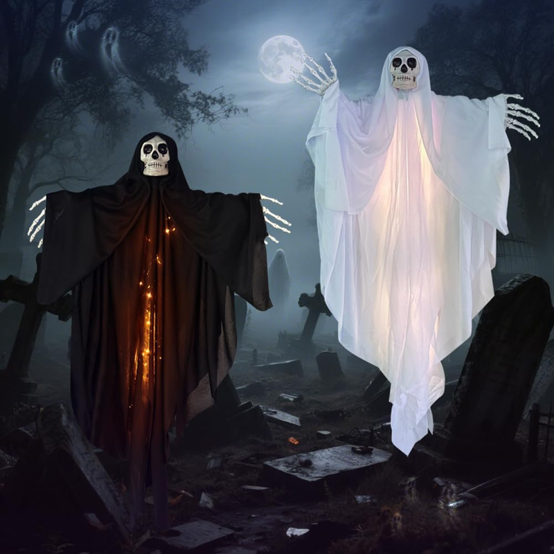 Halloween Deko Outdoor Skelett 2 Stück, 100X60Cm Horror Hängender Geist Mit LED