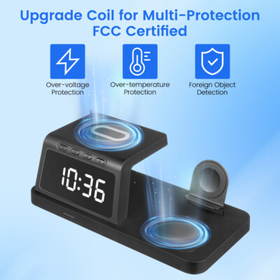 4 in 1 Digital Alarm Clock Thermometer Wireless Charger For Iphone Samsung