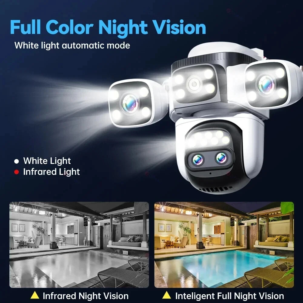 Four Lens 10K WiFi Security Camera 10X Zoom Outdoor Night Vision