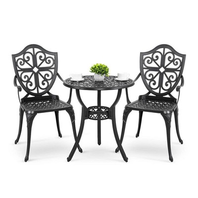 Nuu Garden Bistro Set 23.6? x 23.6? 3-Pieces Cast Aluminum Rust-Proof Black