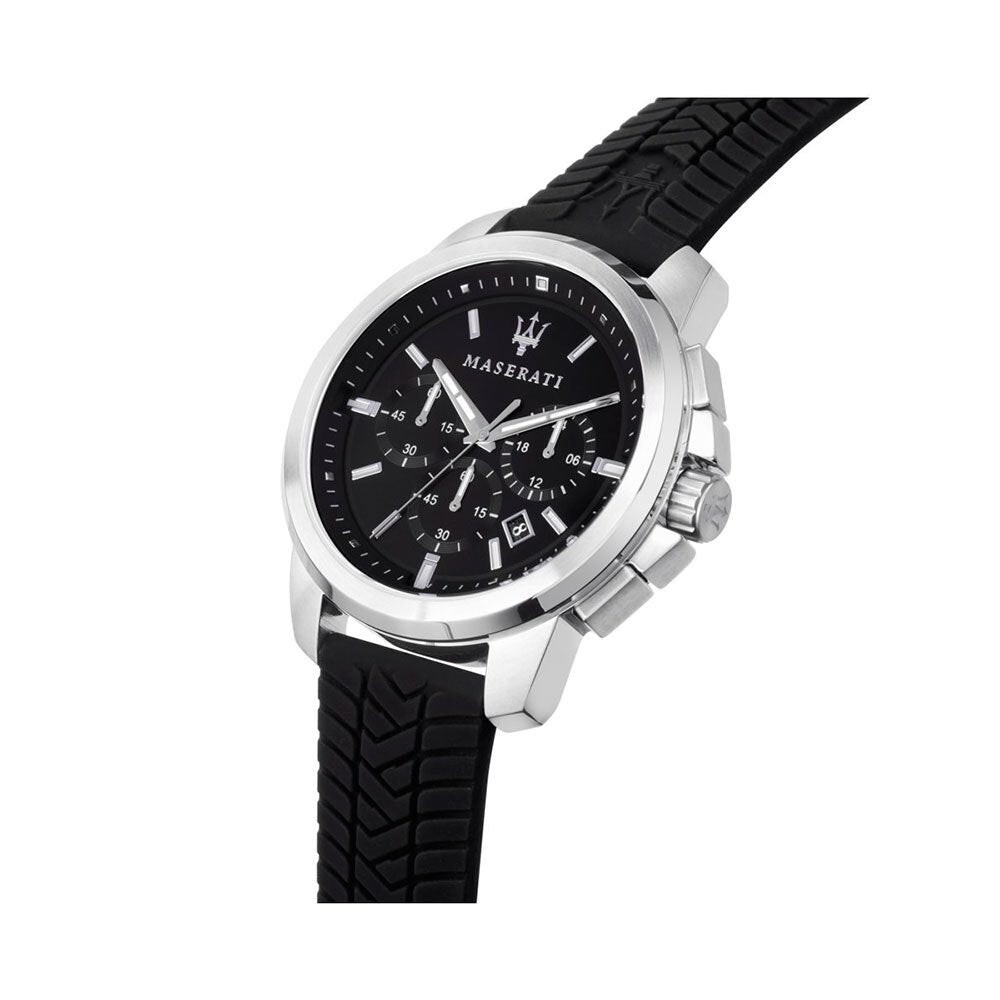 Pre-owned Maserati Successo Black Rubber Strap Men Watch R8871621014
