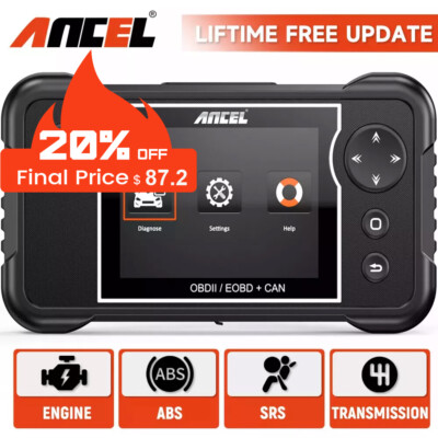 Check Engine ABS SRS Transmission OBD2 Scanner Car Diagnostic Tool Code Reader