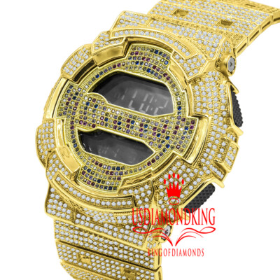 Pre-owned Usdiamondking Mens Custom Casio G-shock Gd100 Rainbow Watch Simulated Diamond Adjustable Band