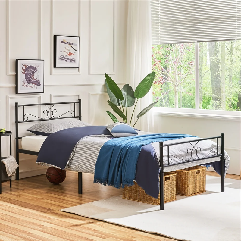 Metal Platform Bed Headboard Footboard Twin TwinXL Full Queen King CalKing Black