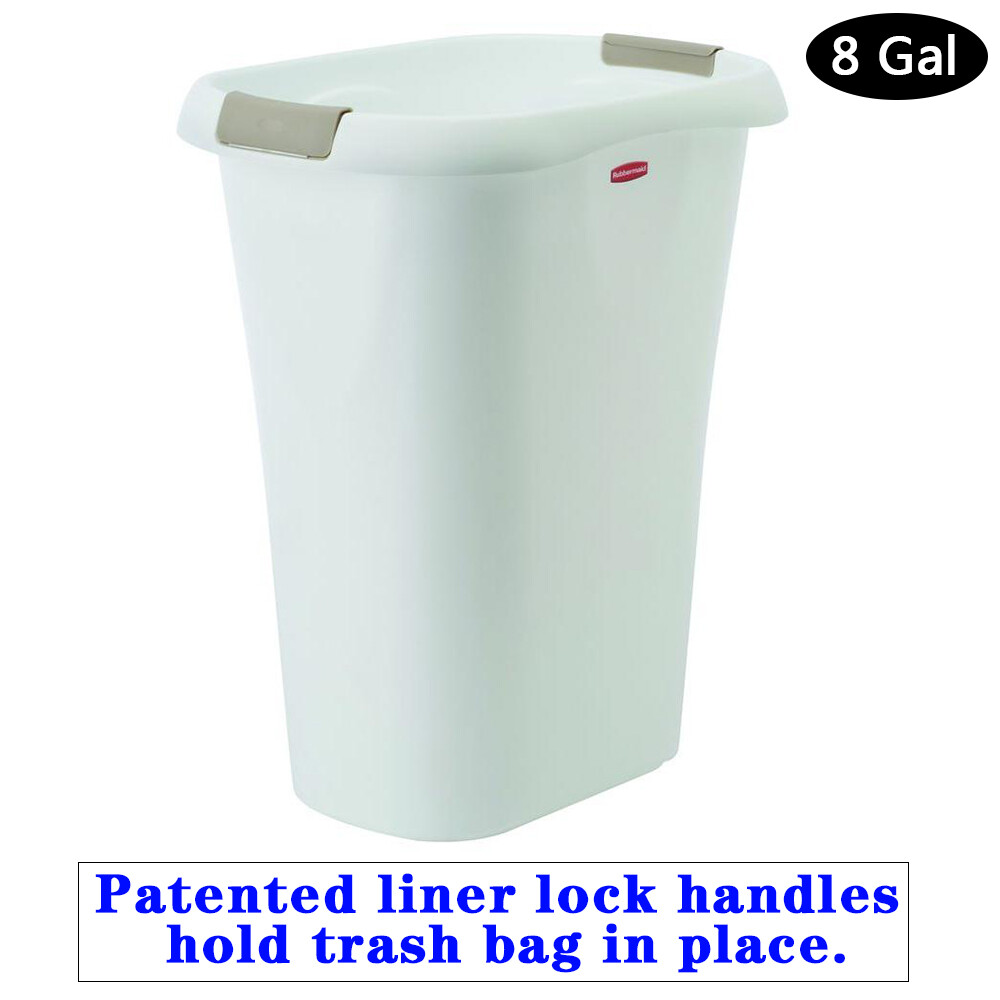 8 Gal Slim Trash Can Office Kitchen Plastic Liner Lock Clean Rubbermaid White 71691413219 eBay