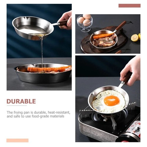 Frying Pan Flat Bottom Stainless Steel Cooking Pan Omelette Pan Open Skillet