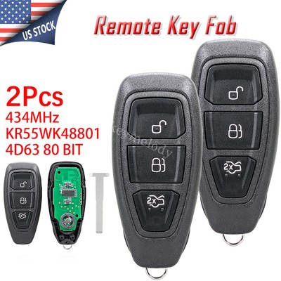 2X 3-Button Remote Key Fob 4D63 164-R8048 for Ford C-Max Fiesta Focus 2011-2017