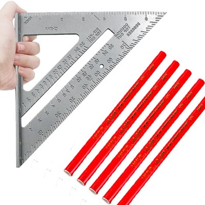 Carpenter Square, 7-inch Aluminum Square+ 5Pcs Woodworking Pen Rafter Carpent...