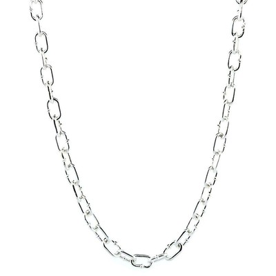 Pre-owned Silver Mens Oval Hardware Link Chain, 7mm Links, 24 Inch In Sterling