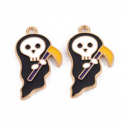 2 Grim Reaper Charms Death Pendants Halloween Gothic Findings Gold Enamel