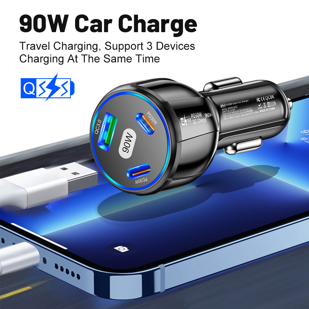 Usb Qc3.0&pd30w Fast Car Charger Adapter 90w