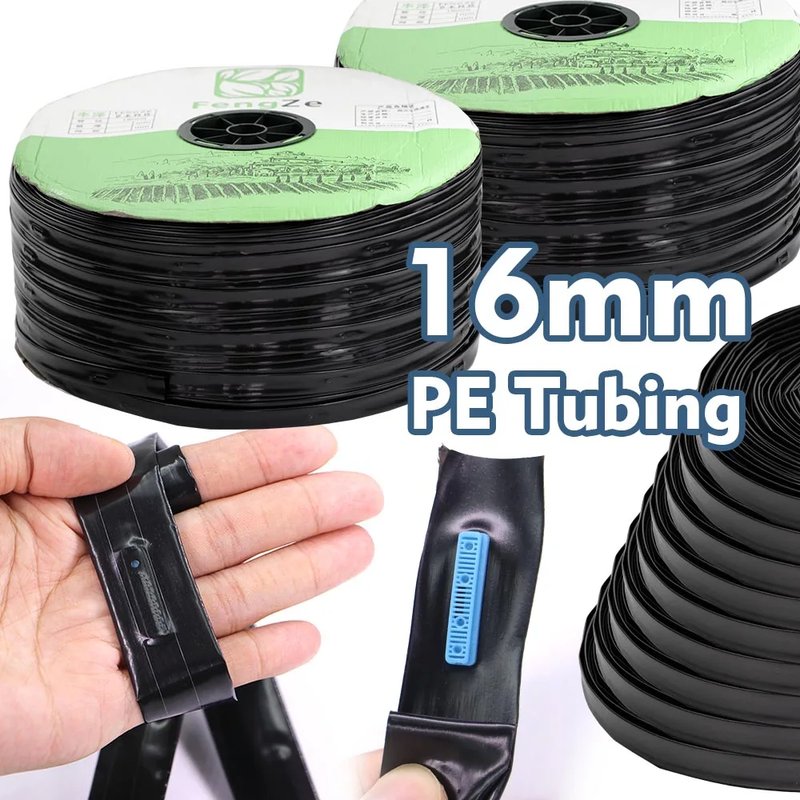 50/100m Drip Tape 16mm PE Tubing Spacing 10-40cm for Garden Greenhouse Watering
