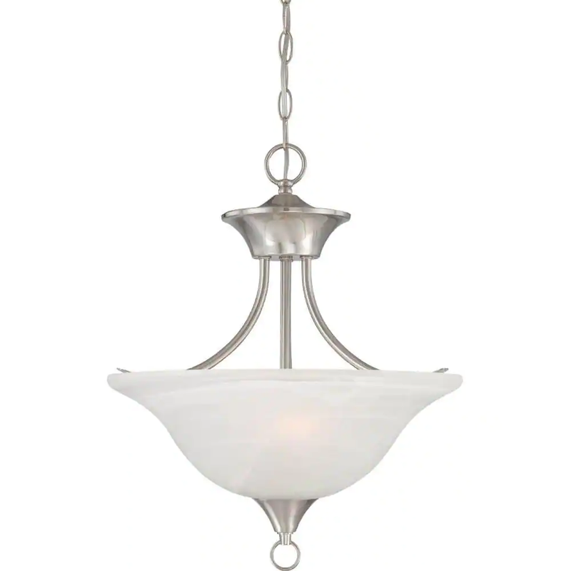 Brushed Nickel Pendant Semi Flush-Mount Light Cottage Shaded Glass Hardwired NEW