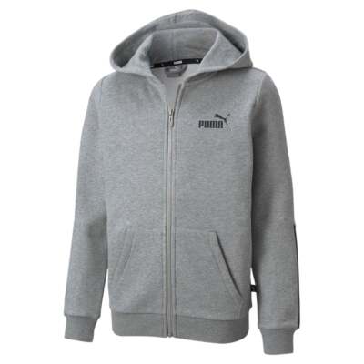 Puma Ess Tape FullZip Hoodie Youth Boys Серая повседневная верхняя одежда 84730103