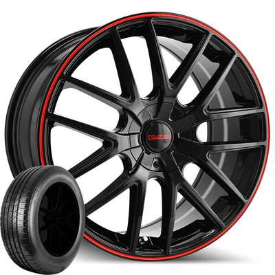 (Set of 4) Touren TR60 16x7 5x112/5x120 Black/Red Rims w/205/65R16 Kenda Tires