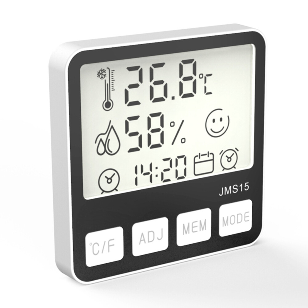 Home Digital Humidity and Temperature Gauge with Time Date Clock Alarm Setting