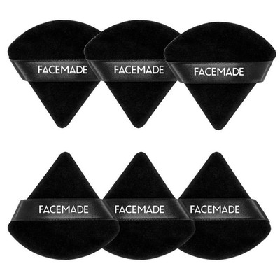 FACEMADE Triangle Velour Face Powder Puff Set with Case, Wet and Dry Use