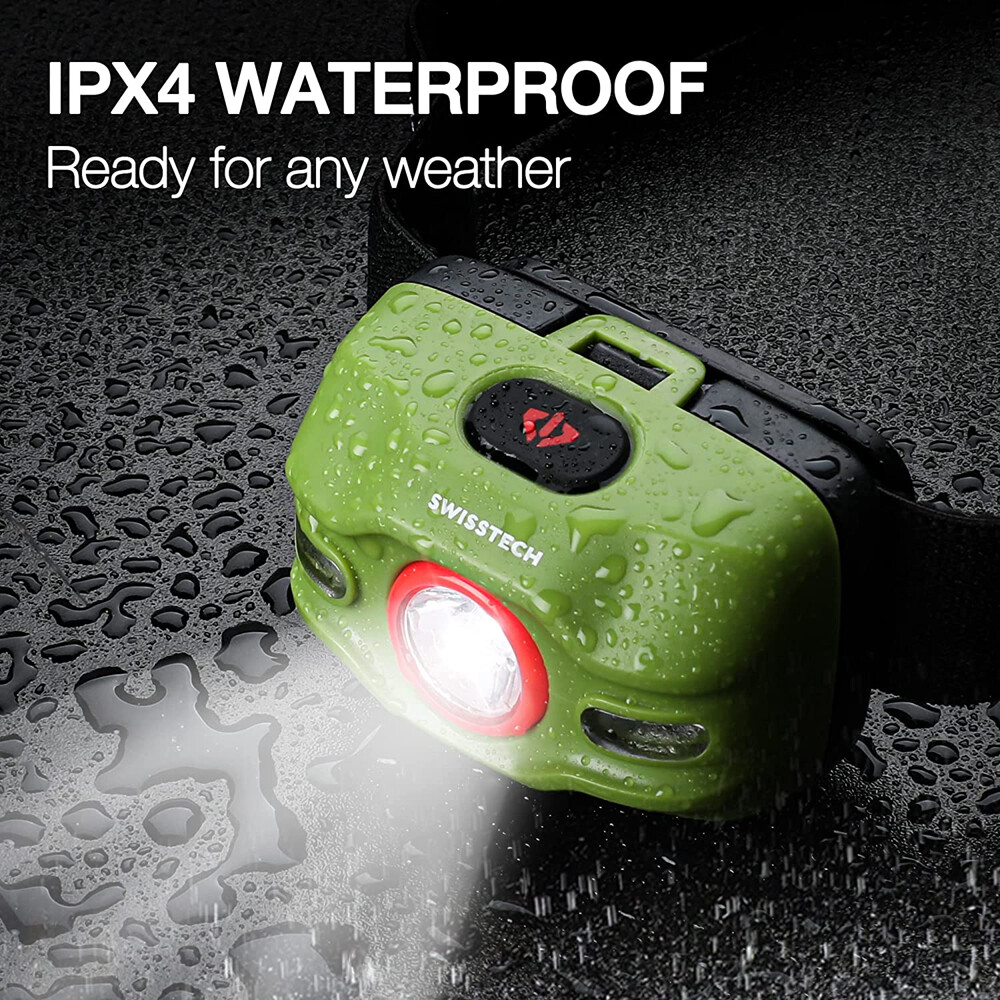 Swiss+Tech Headlamp Flashlight 300 Lumens LED Head Lamp Red Storbe Light 3 Modes