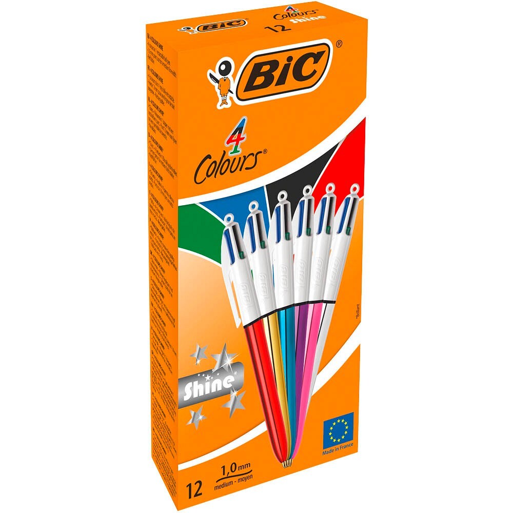 12 BIC 4-Farben Kugelschreiber 4 Colours Shine farbsortiert je 4 Schreibfarben