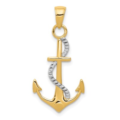 10k Yellow Gold w/Rhodium Polished Anchor W/Rope Pendant Gift for Women