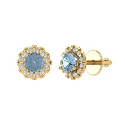 0.8808Ct Natural Swiss Blue Topaz Stud Earrings Solid 14K/18K Gold - Gift Ideas