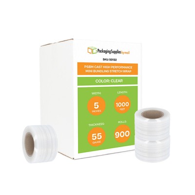 900 Rolls Down Gauge Narrow Banding Stretch Wrap 5''x1000' 55 Ga Clear Cast Film