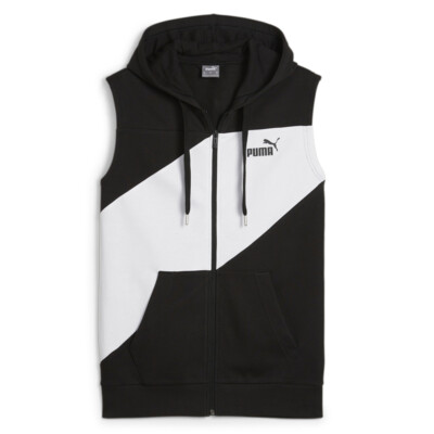 Мужская черная повседневная спортивная толстовка Puma Power Colorblock с капюшоном на молнии без рукавов в цветовой гамме