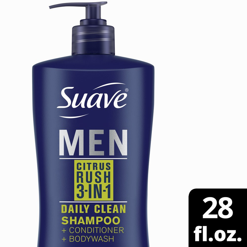 Suave Men Citrus Rush 3-In-1 Shampoo Conditioner Body Wash, 28 Oz