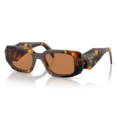 Pre-owned Prada Pr 17ws Vau2z1 Honey Tortoise Plastic Rectangle Sunglasses Brown Lens