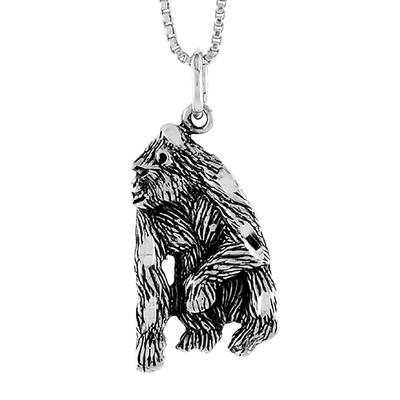 Sterling Silver Silverback Gorilla Monkey Pendant / Charm, Italian Box Chain