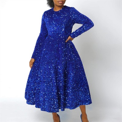Plus Size Women Sequin Long Dress Evening Party African Dashiki Gown Prom Dress