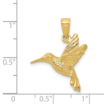 Pre-owned Superdealsforeverything Real 14kt Yellow Gold 2-d Hummingbird Pendant