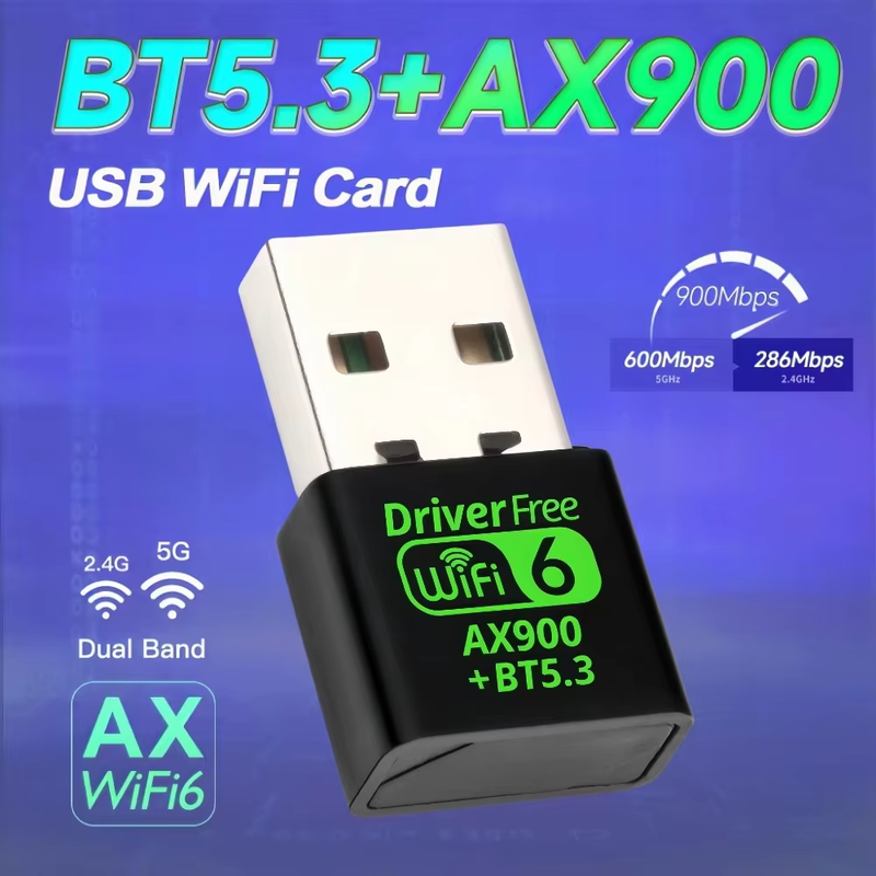 WiFi 6 AX900 Bluetooth 5.3 WiFi USB Adapter Wireless Network Card 2.4G&5GHz Wi-F
