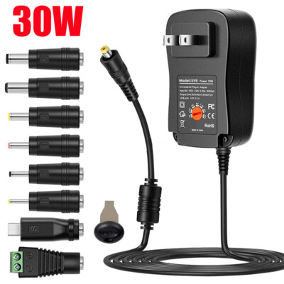 Universal Adjustable Voltage Power Supply AC/DC Adapter US Plug Charger 8Tip 30W