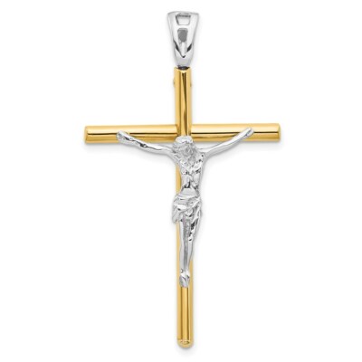 Pre-owned Superdealsforeverything Real 14kt Two-tone Crucifix Pendant