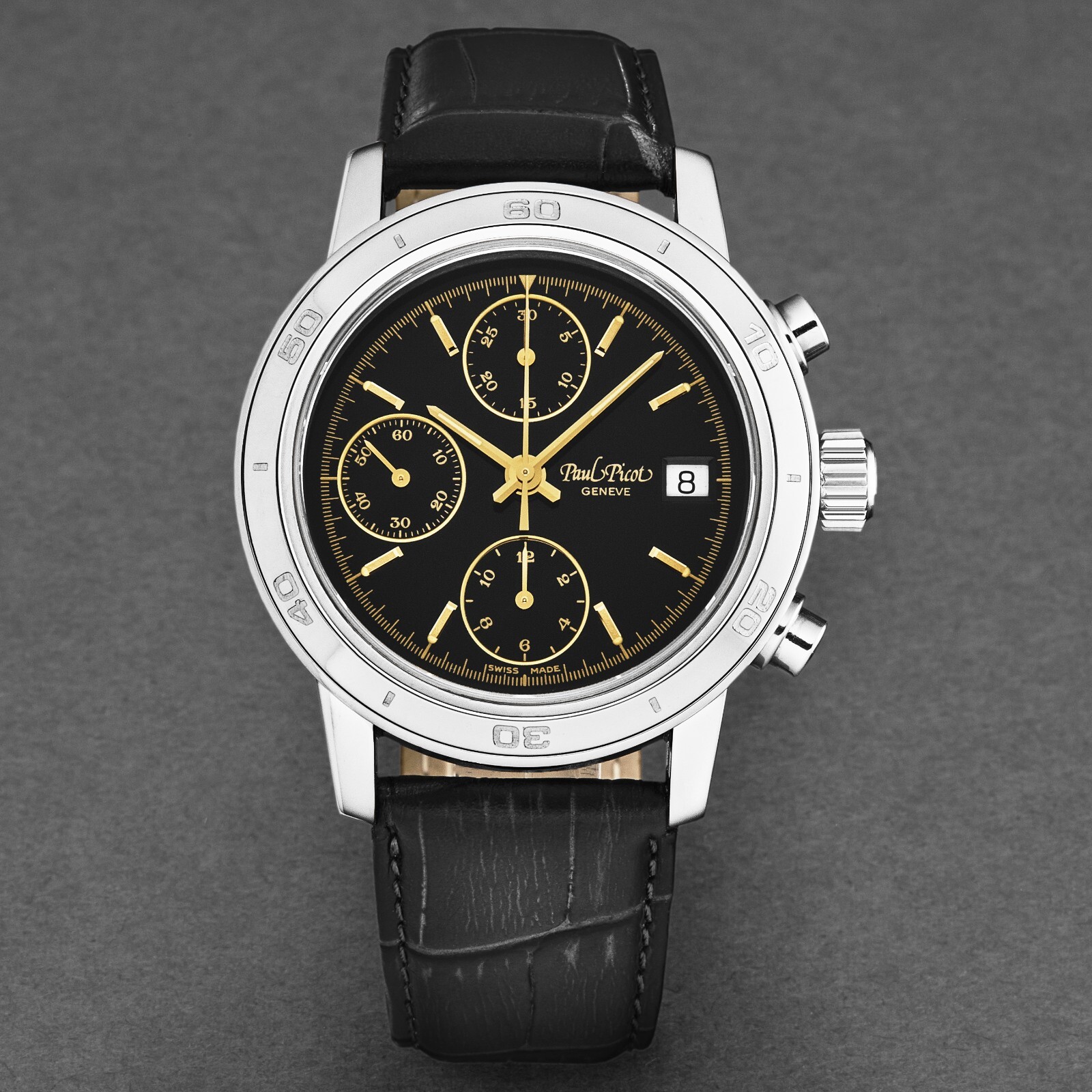 Pre-owned Paul Picot Men's 'chronosport' Chronograph Black Dial Automatic P7034.20.334